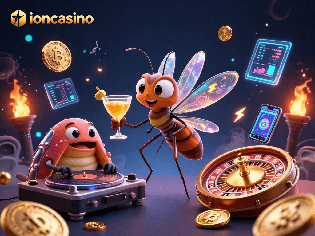Experience the excitement at ioncasino with a vibrant 3D illustration showcasing themed casino characters and digital elements.