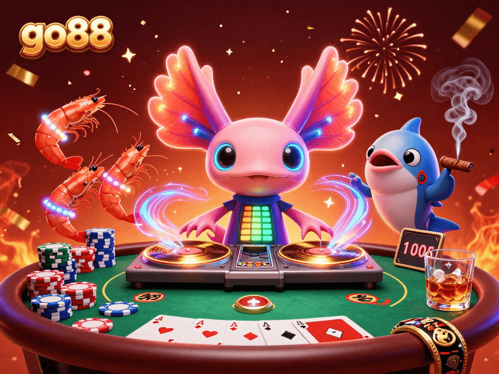 Experience the vibrant go88 casino atmosphere with our 3D illustration featuring colorful characters and poker scenes.