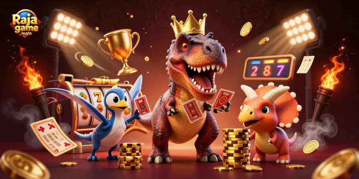 Engage in thrilling gameplay with Raja game login, featuring vibrant characters, slot reels, and rich detail.