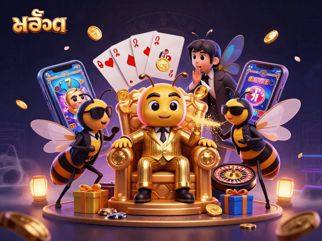 Engage with สล็อต gaming features amidst an ultra-detailed 3D mob scene of a bumblebee boss