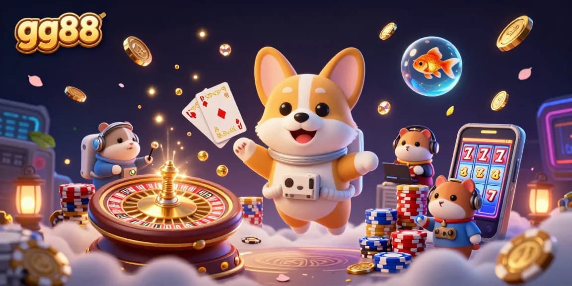 Experience an exciting gg88 gaming adventure in this dynamic 3D illustration with floating coins and characters.