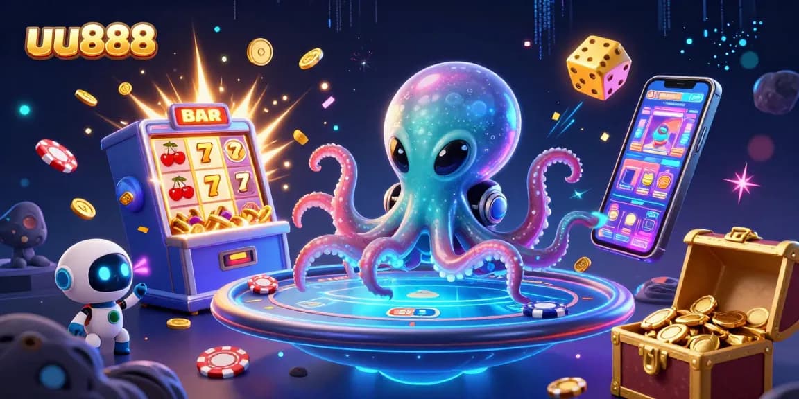Experience thrilling gaming with uu888's vibrant 3D alien octopus and dynamic casino elements.