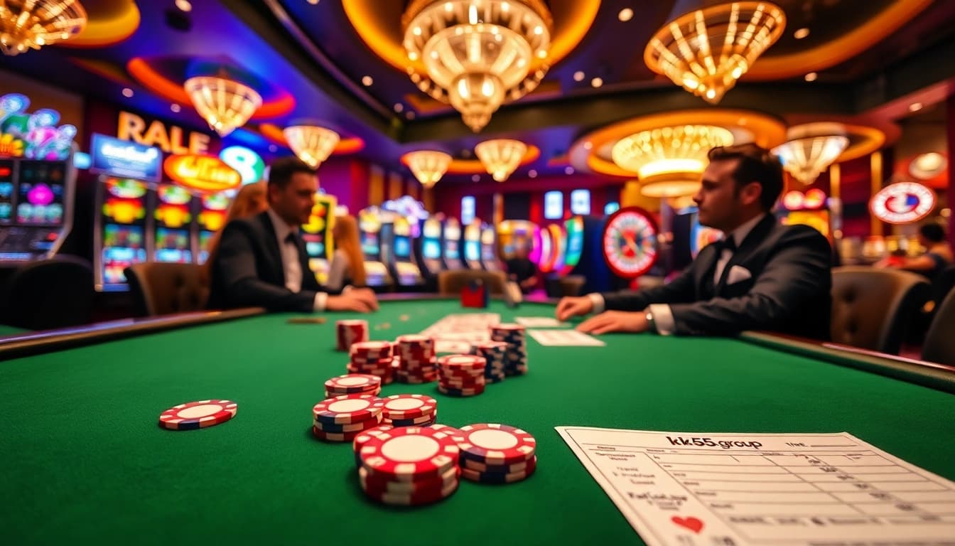 Experience the excitement of blackjack at kk55.group's luxurious casino setting.