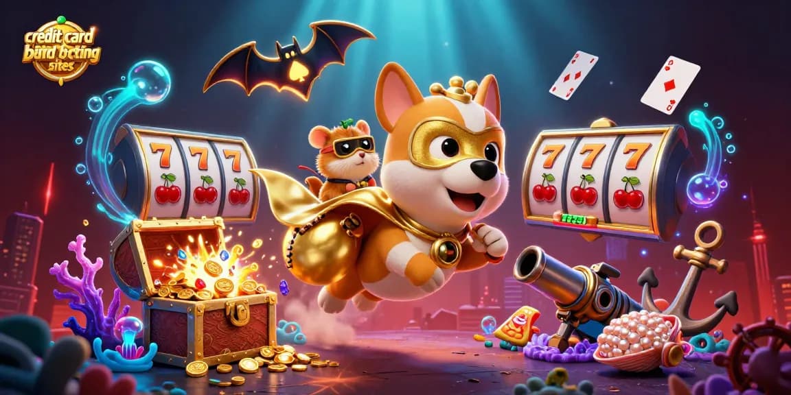Experience the excitement of credit card betting sites with our vibrant casino-themed illustration.