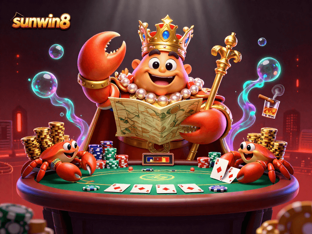 Win big at sunwin8 with golden crab emperor overseeing a vibrant poker scene.