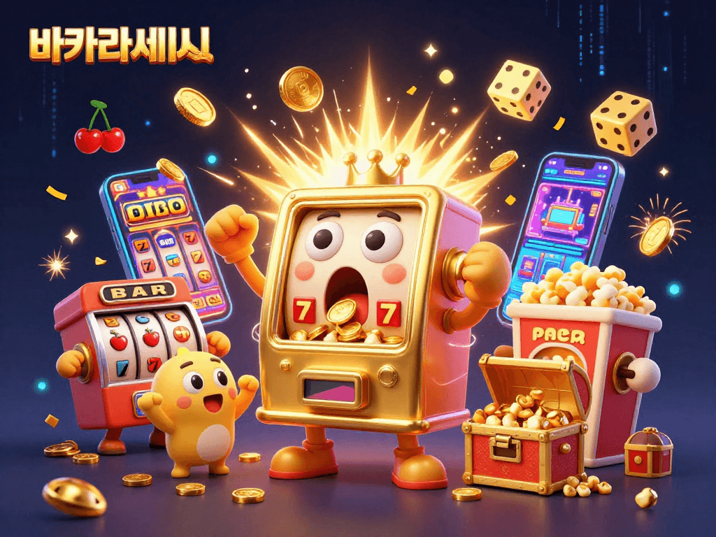 바카라사이트에서 슬롯 머신이 잭팟을 획득하며 환호하는 흥미진진한 장면입니다.