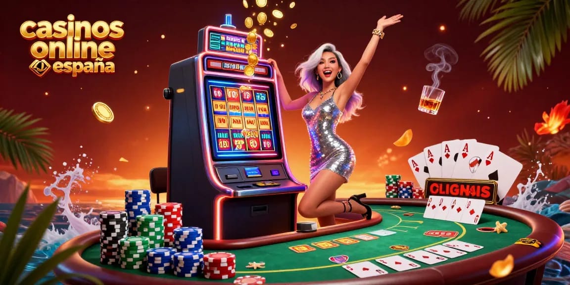 Experience the thrill of casinos online españa with a dazzling jackpot celebration illustration.