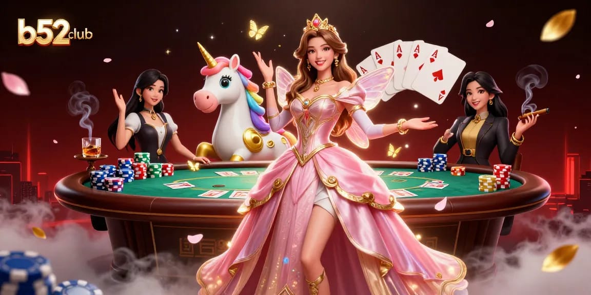 Experience the thrilling gameplay at b52club, featuring vibrant poker elements and enchanting characters.