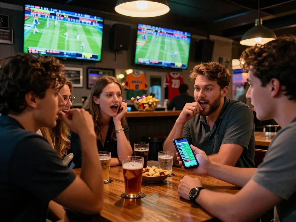 Check tỷ lệ kèo nhà cái while enjoying a lively sports betting atmosphere with friends