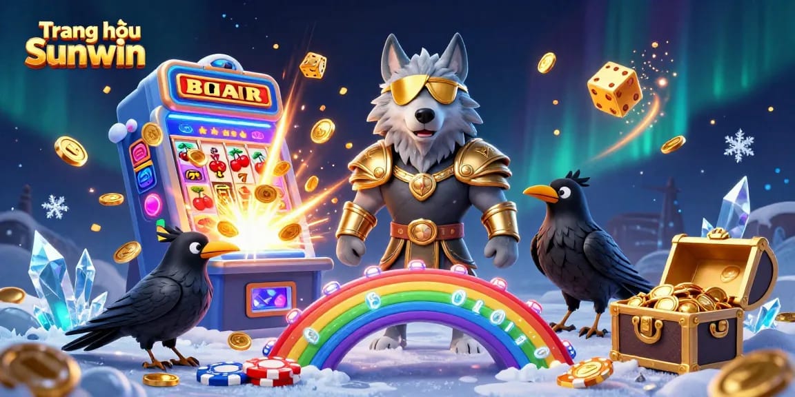 Experience the excitement of Trang chủ Sunwin with vibrant casino elements and 3D characters in a dynamic scene.