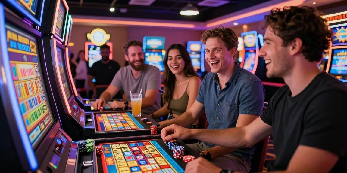 Exciting gaming experience at a toto slot machine in a vibrant casino.