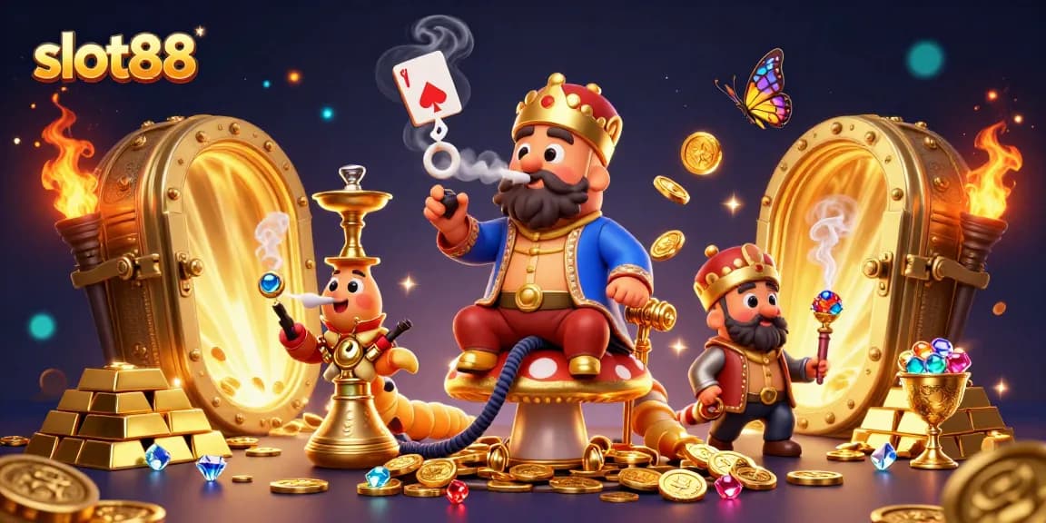 Menangi pengalaman bermain slot88 dengan ilustrasi kasino yang penuh warna dan detail.