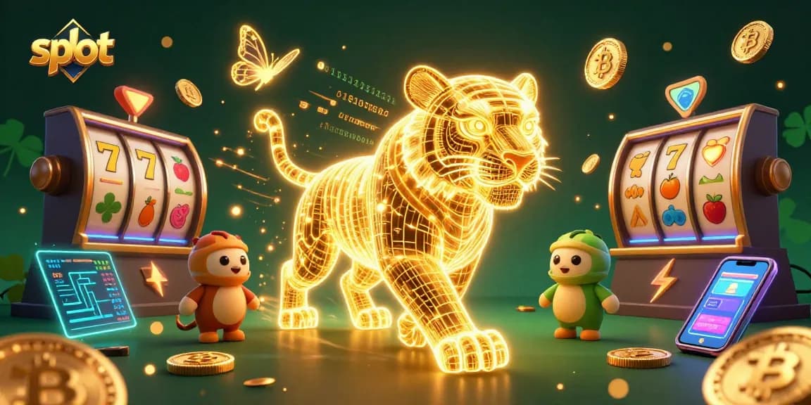 Spin and win at slot games with a golden neon tiger in a dazzling digital casino scene.