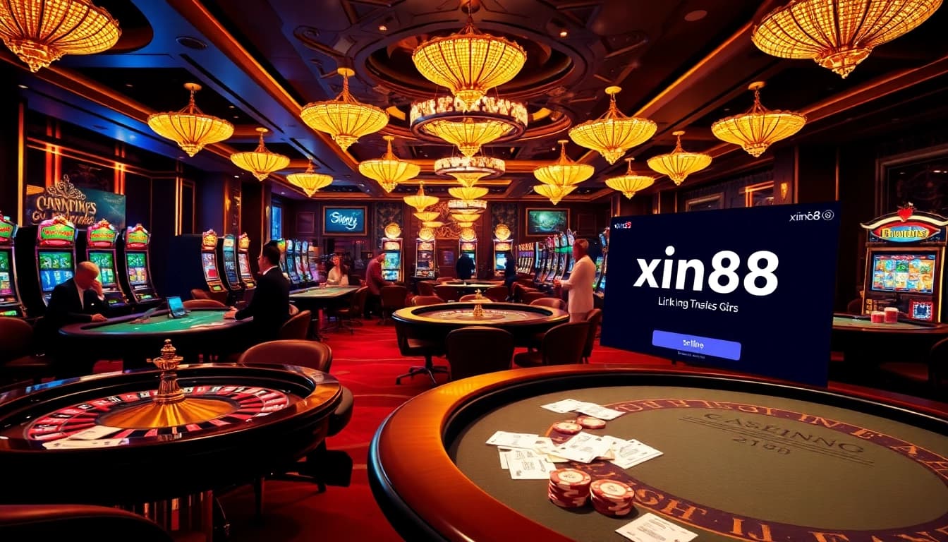 Players enjoying high-stakes gameplay at xin88 casino with vibrant tables and colorful chips.