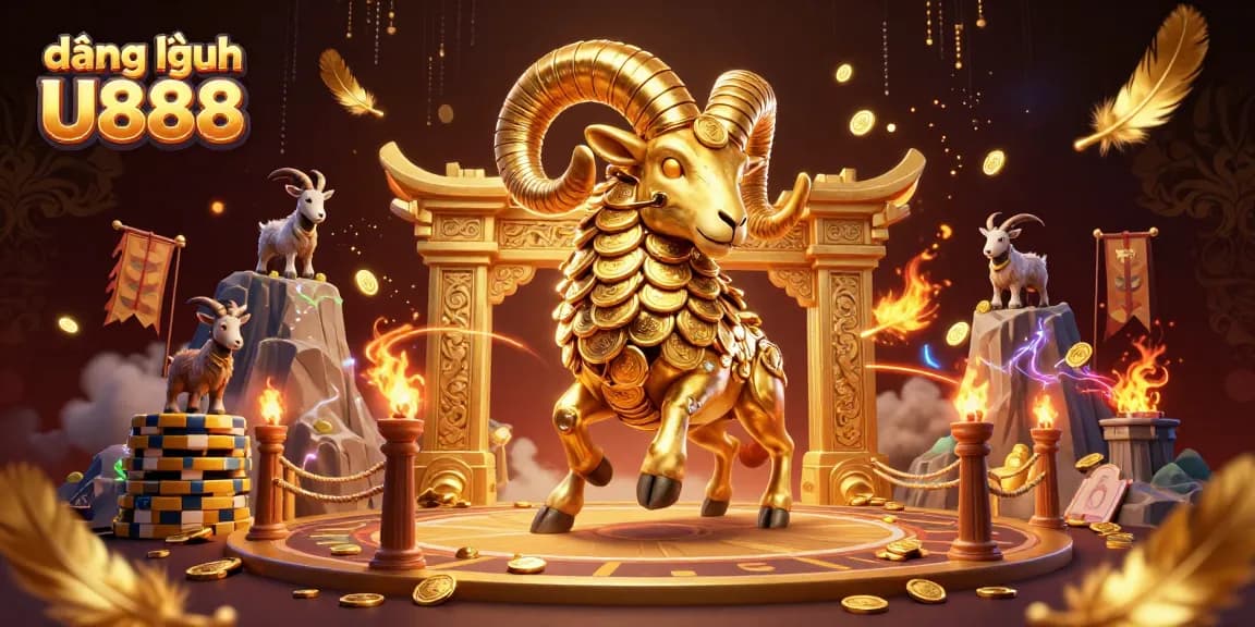 Engage in thrilling gameplay with đăng nhập U888, featuring a golden ram charging at a casino backdrop.