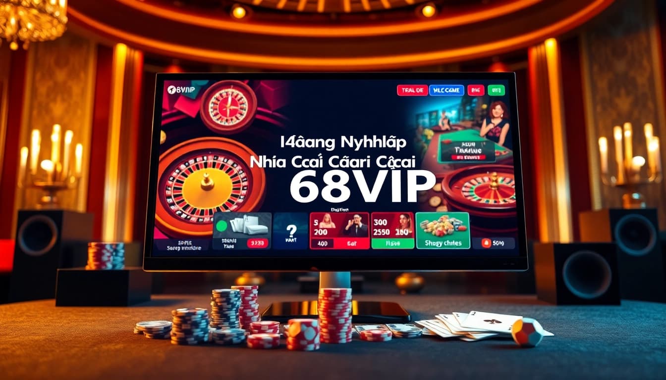 Engage in thrilling online gaming with Đăng Nhập Nhà Cái 68VIP showcasing vibrant casino elements.