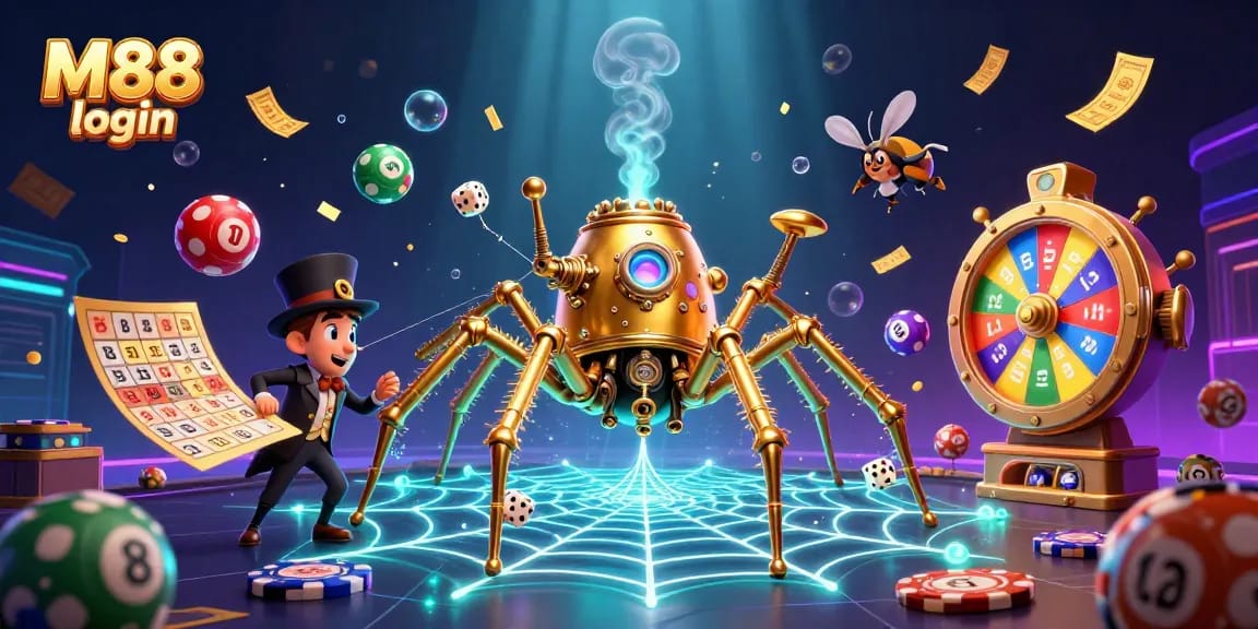 M88 login captures the excitement of online gambling with vibrant elements and dynamic gameplay visuals.