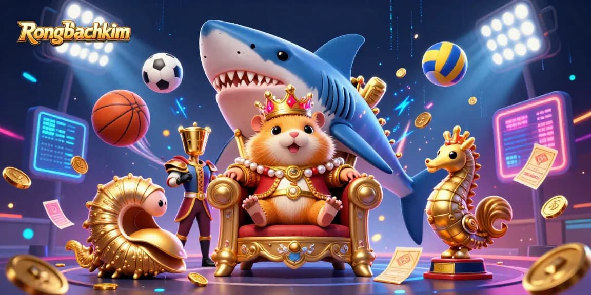 Engage with Rongbachkim's vibrant 3D casino scene featuring a hamster king, sports elements, and rich visuals.