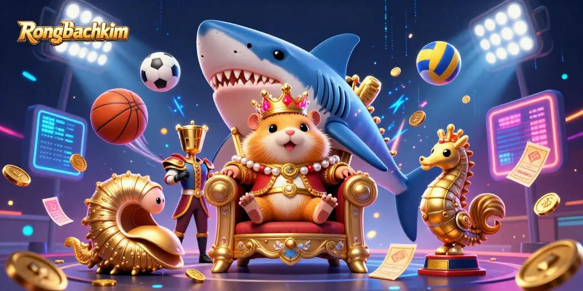 Engage with Rongbachkim's vibrant 3D casino scene featuring a hamster king, sports elements, and rich visuals.