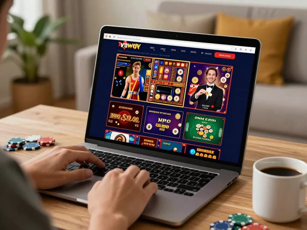 Play online casino games at net88 on a laptop with vibrant graphics and engaging interface.