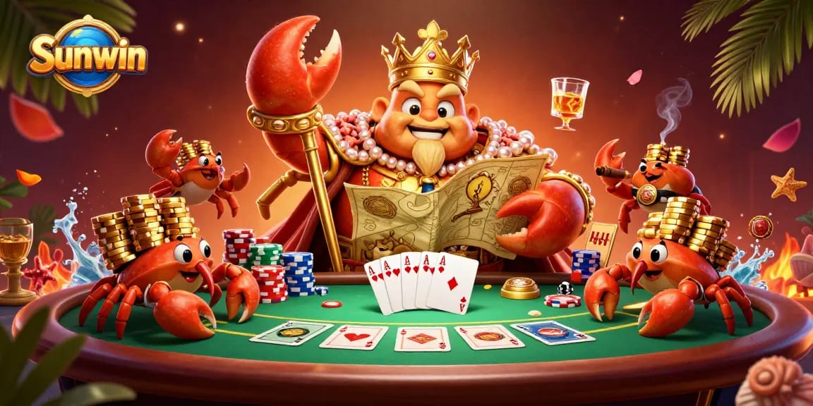 Engage with Sunwin's exclusive high-stakes poker scene featuring a golden crab emperor.