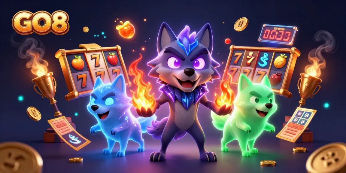 Engage in thrilling gameplay at GO8 with vibrant 3D casino characters and dynamic slot elements.