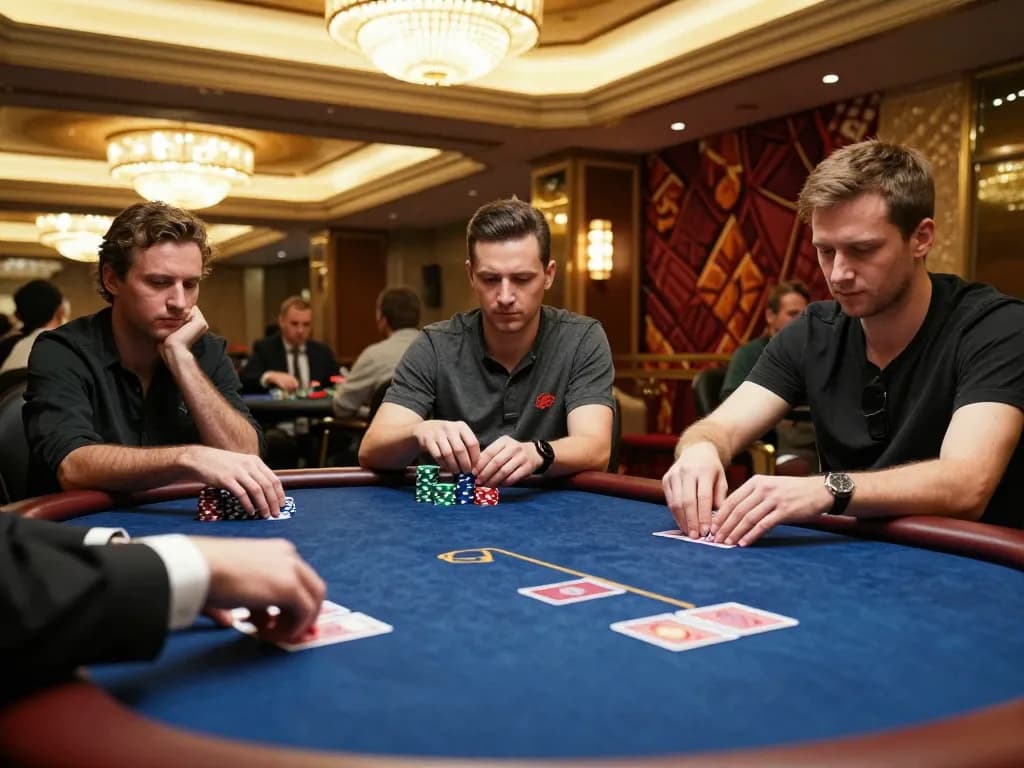 lsa - Players engaging in a high-stakes poker game with focused expressions and luxury decor.
