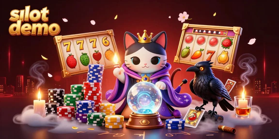 Slot demo menampilkan kucing mistik dan burung gagak, dengan elemen permainan slot menawarkan pengalaman visual yang menarik.