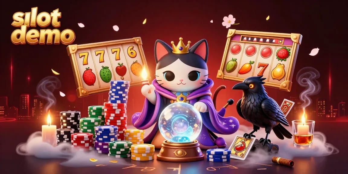 Slot demo menampilkan kucing mistik dan burung gagak, dengan elemen permainan slot menawarkan pengalaman visual yang menarik.