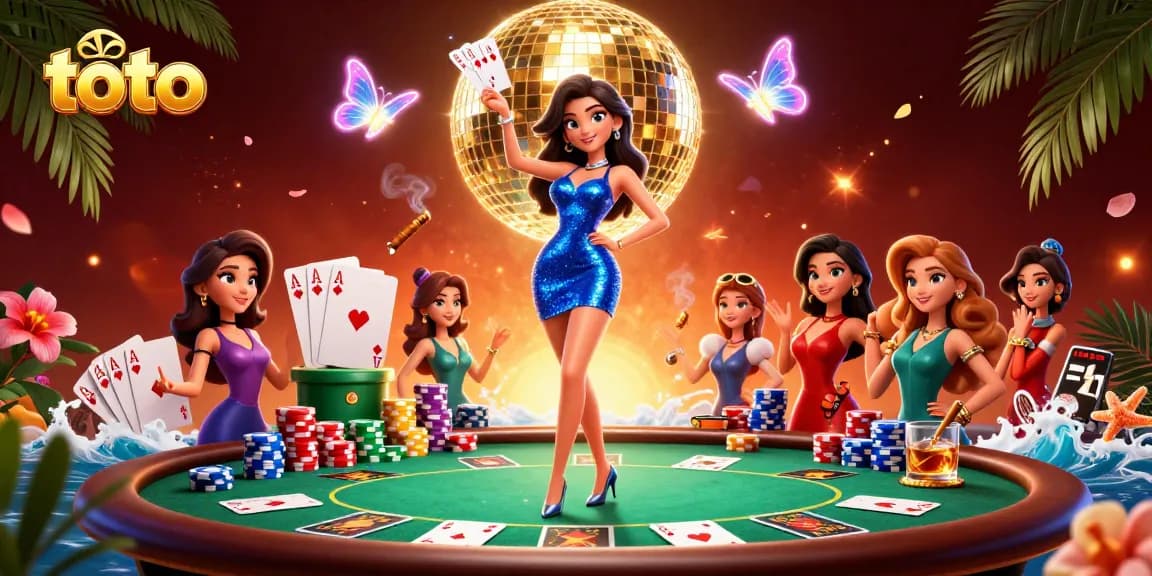 Toto players enjoying an exhilarating poker experience surrounded by neon elements and a vibrant casino atmosphere.
