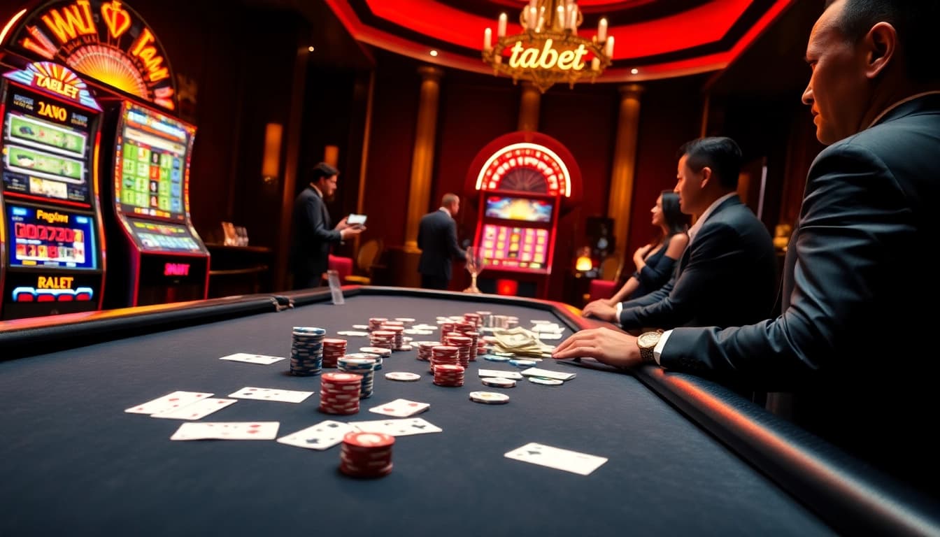 Betting on excitement at Tabet casino with vibrant poker and roulette action.