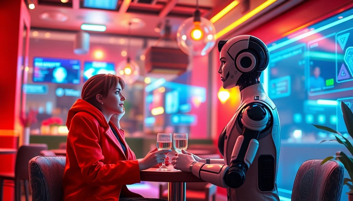 Engaging sex AI chat in a cozy virtual café with diverse avatars.