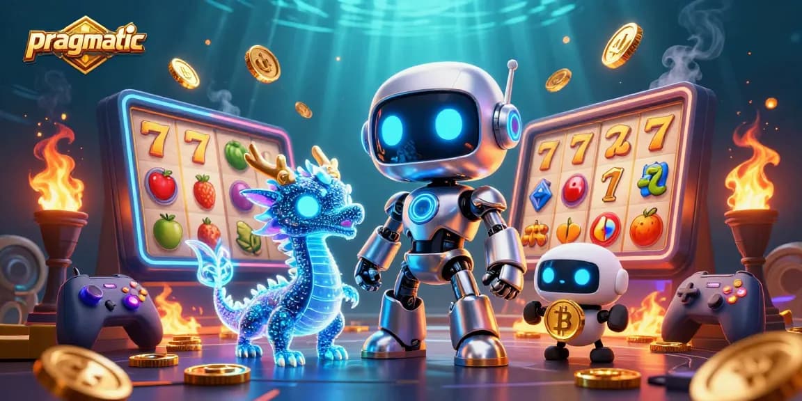 Play slots and win big with the pragmatic casino-themed 3D illustration showcasing vibrant game elements.