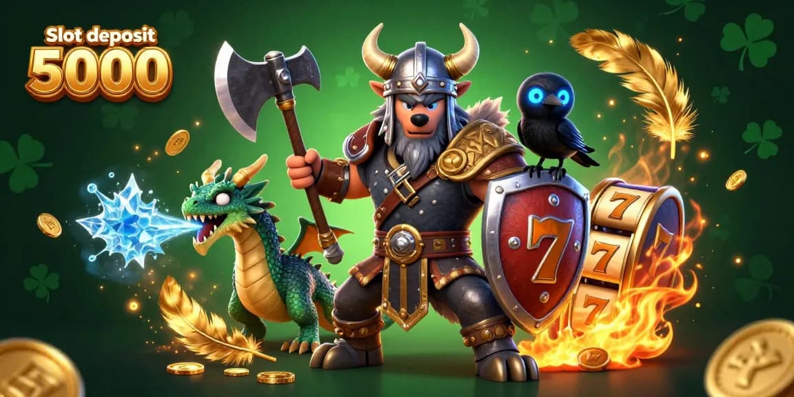 Engage in thrilling gaming with Slot deposit 5000, where the Viking wolf warrior battles alongside a fierce dragon.