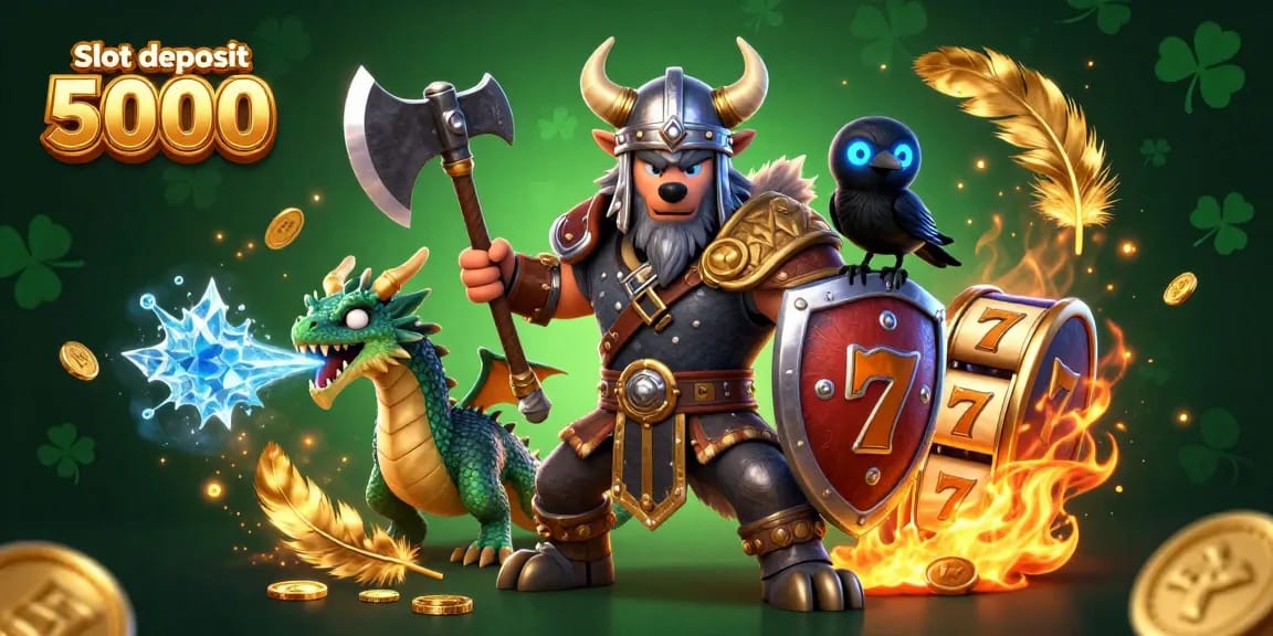 Engage in thrilling gaming with Slot deposit 5000, where the Viking wolf warrior battles alongside a fierce dragon.