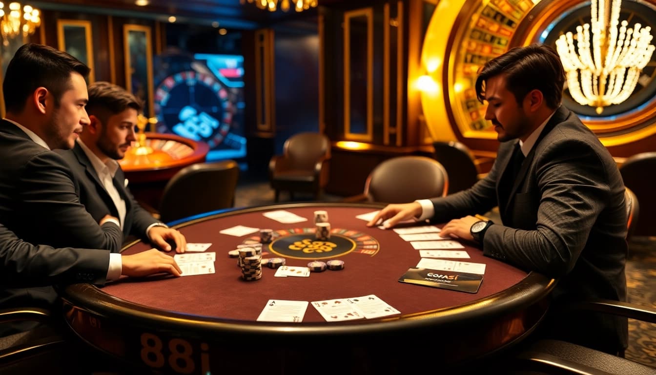 Engaged players at an 88i poker table showcase strategy and excitement during a game.