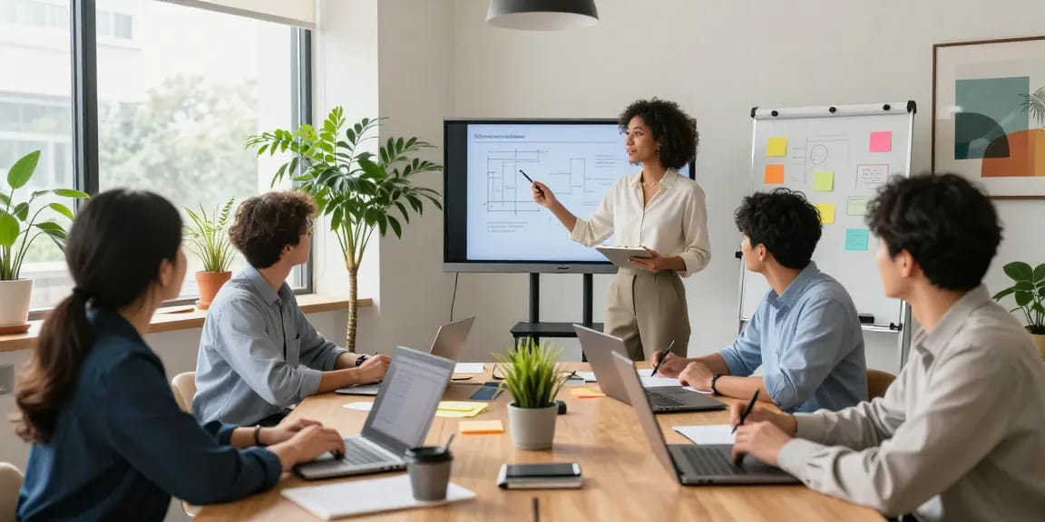 Kolaborasi bisnis di kantor modern, tim profesional berdiskusi dengan balak66 dalam suasana kerja yang inovatif.