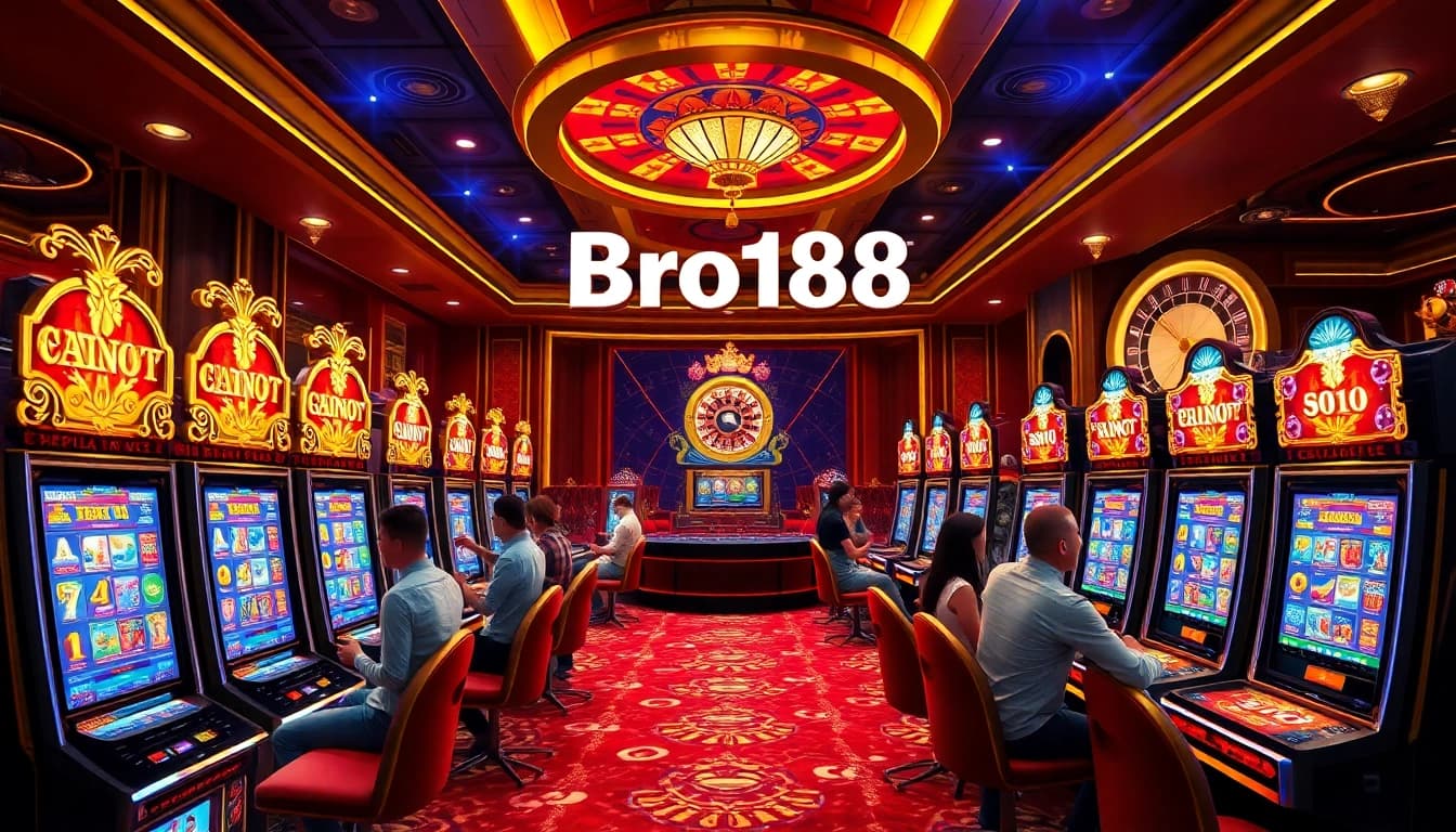 Players enjoying the thrilling Bro138 slot experience at a luxurious casino setting.