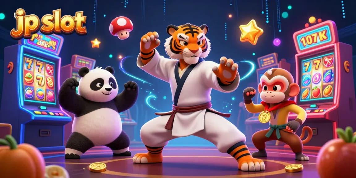 Experience the thrill of jp slot gameplay with vibrant 3D characters, bright slot machines, and dynamic casino effects.