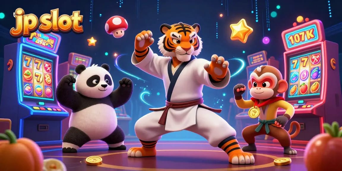 Experience the thrill of jp slot gameplay with vibrant 3D characters, bright slot machines, and dynamic casino effects.