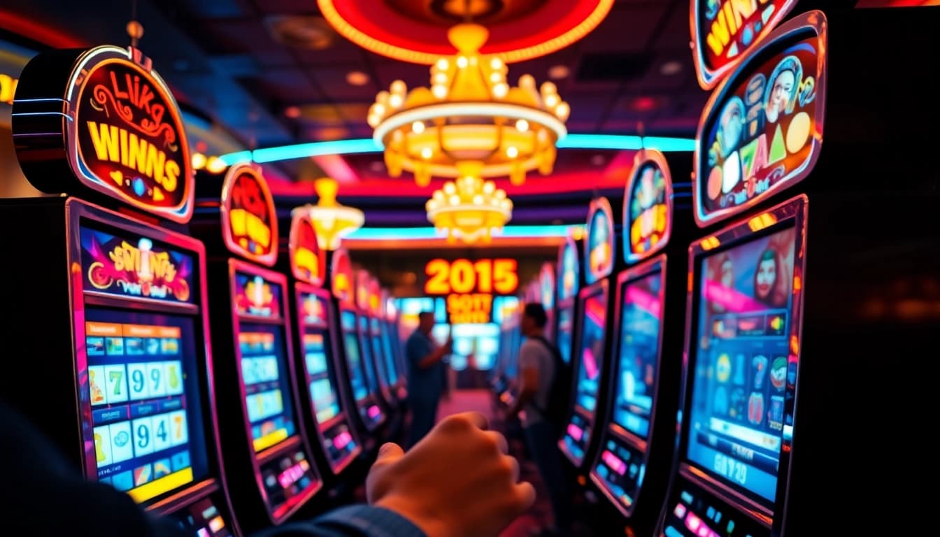 Permainan slot landaktoto yang meriah dengan pemain bahagia di kasino.