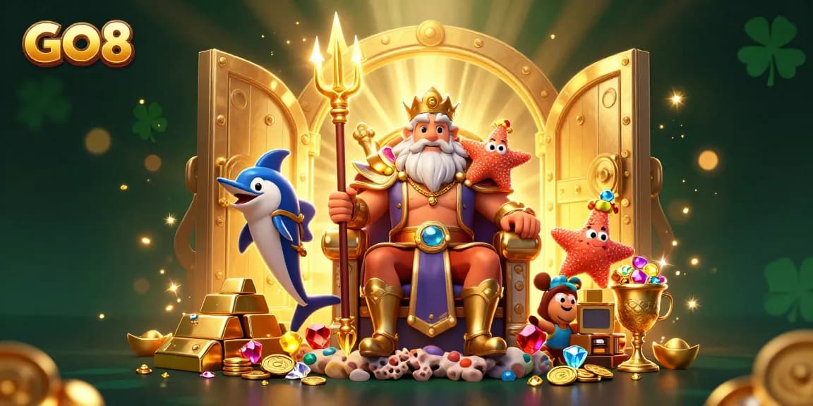 Experience thrilling jackpots with GO8's exciting casino scene, featuring Neptune and treasure galore.