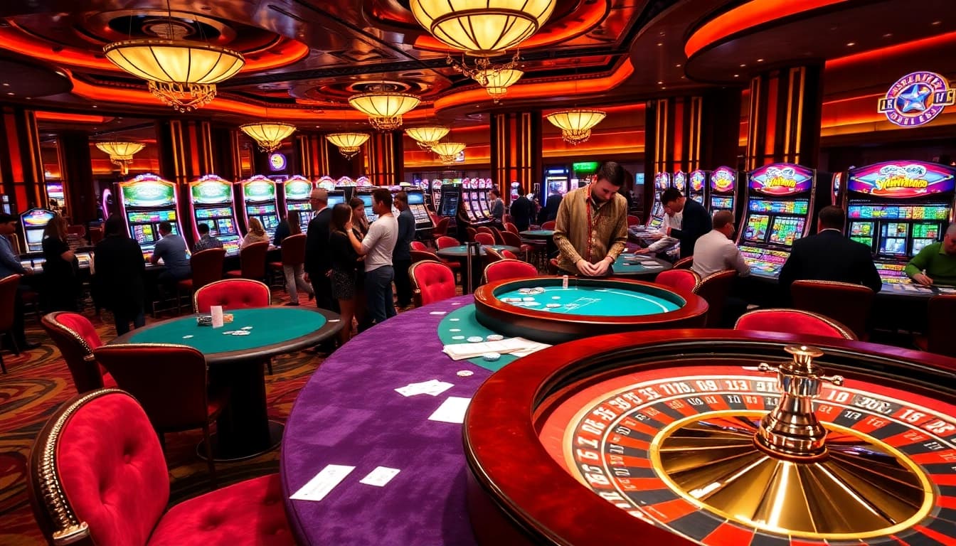 Players engage in high-stakes games at M88 casino, showcasing thrilling gambling action.