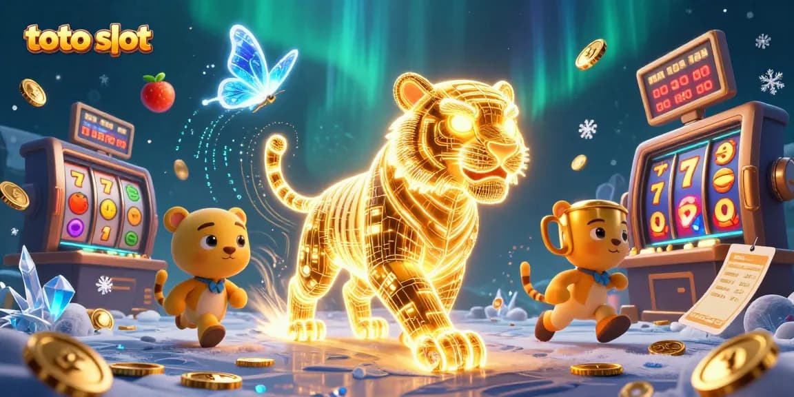 Experience thrilling toto slot action with a golden tiger and vibrant game elements in a digital casino landscape.