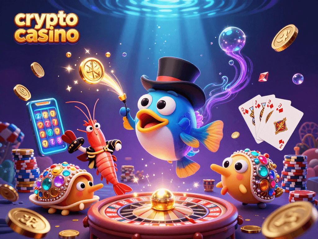 Engage with the crypto casino action featuring a whimsical underwater scene with vibrant characters.