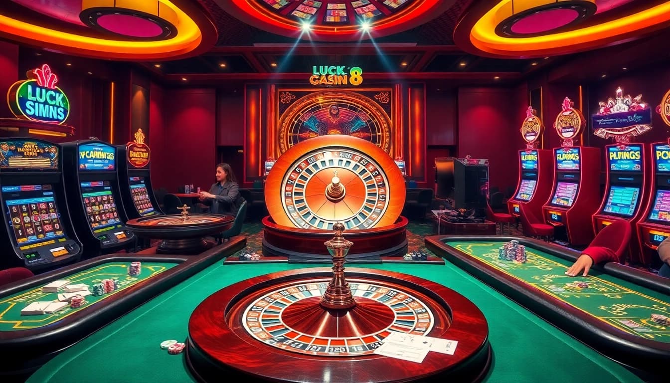 Experience a thrilling casino atmosphere with luck 8-inspired games and vibrant tables.