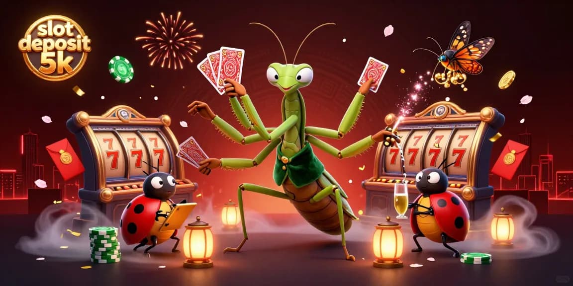 Experience the thrill of slot deposit 5k with vibrant casino elements and engaging characters in a dynamic 3D illustration.