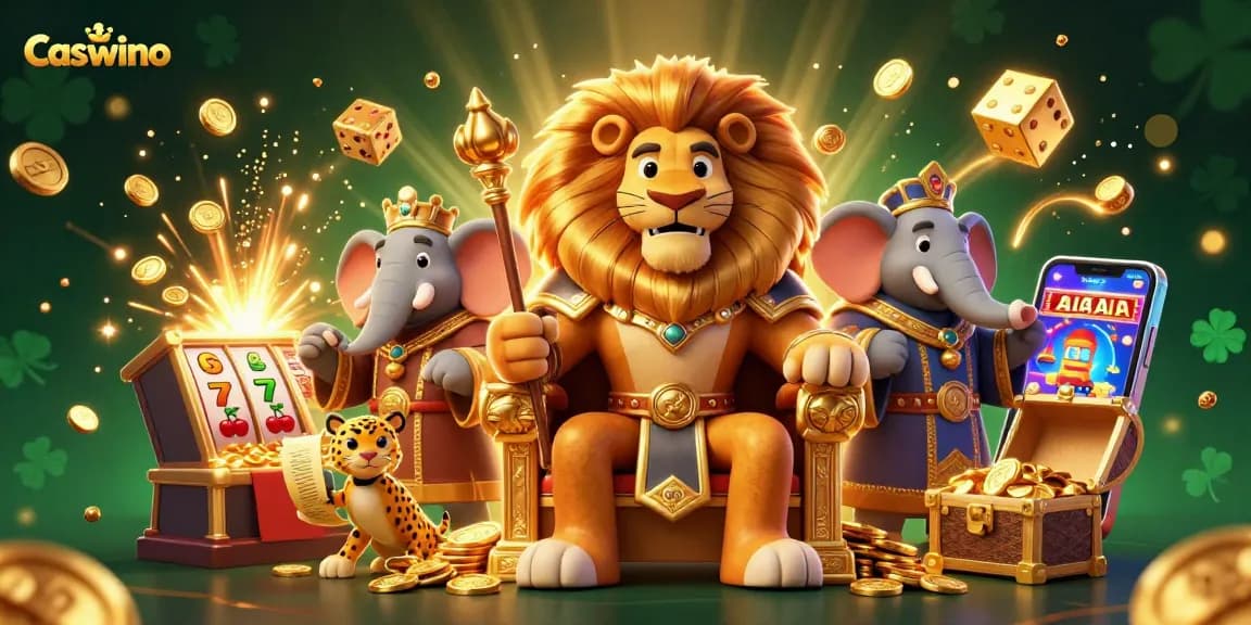 Experience Caswino's thrilling casino adventure with vibrant characters in a jackpot explosion scene.