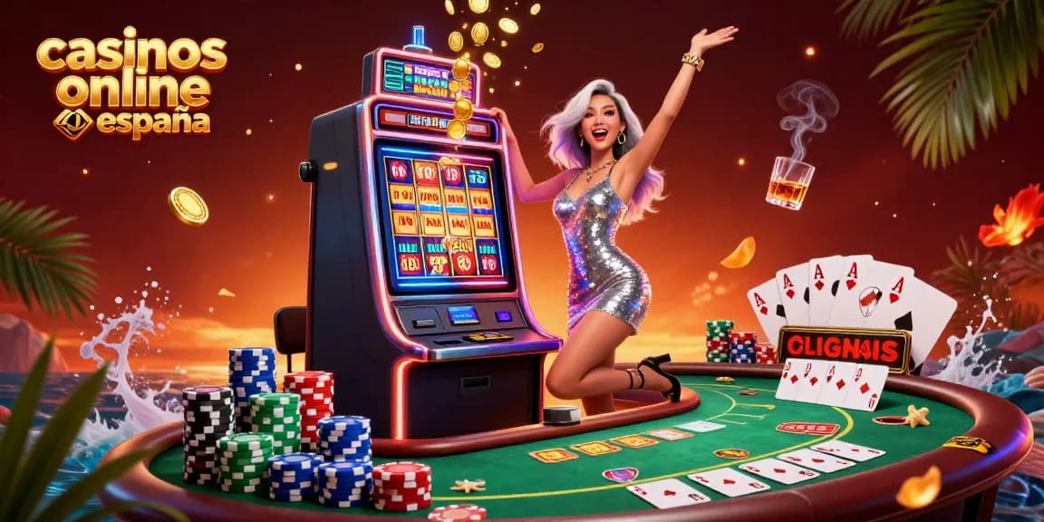 Experience the thrill of casinos online españa with a dazzling jackpot celebration illustration.