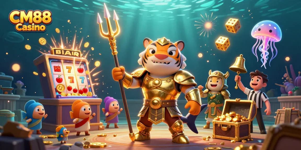 Experience the thrill of CM88 Casino with this vibrant underwater scene featuring exciting games and characters.